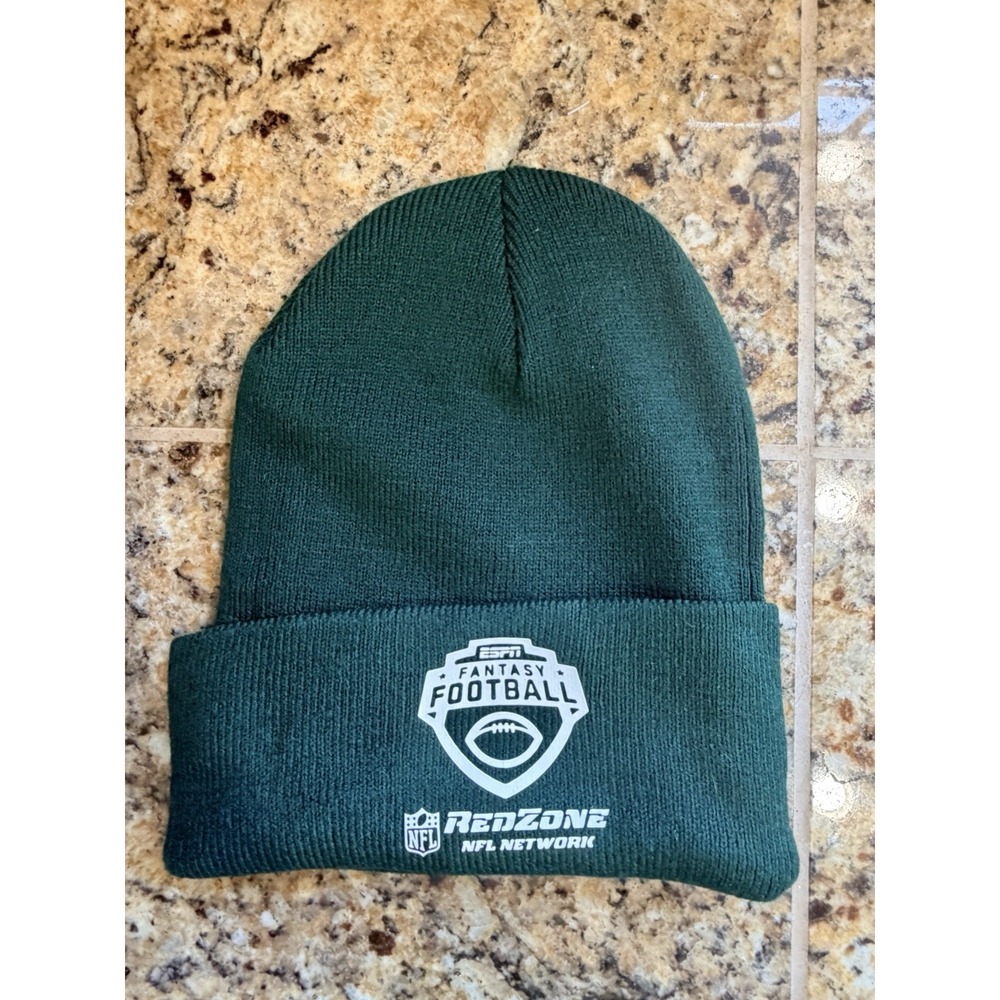 ESPN Fantasy Football NFL Redzone Logo Green Knit Beanie‎ Unisex Adult Outerwear